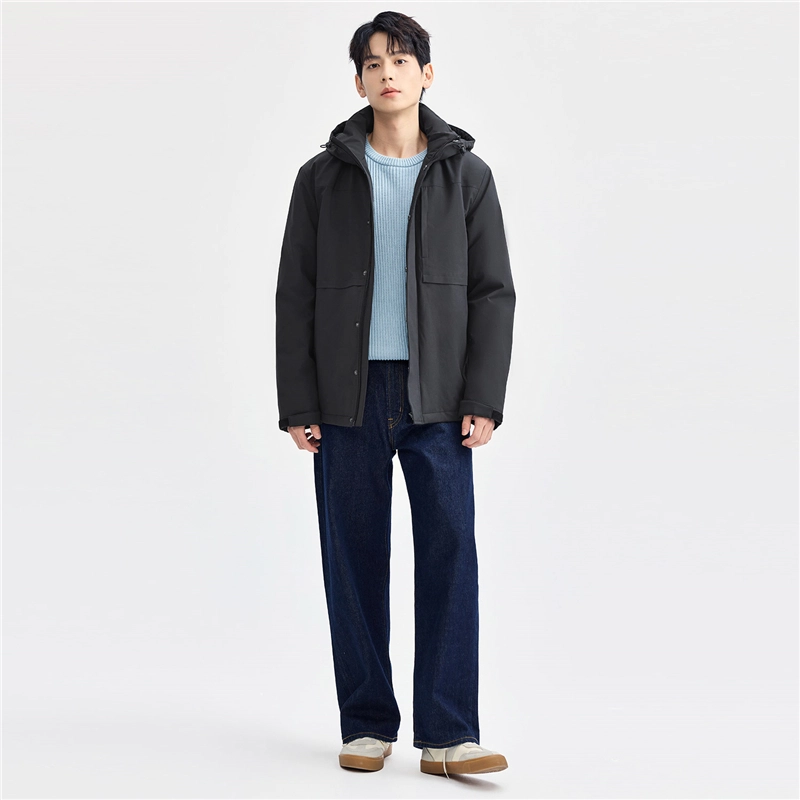 佐丹奴 棉衣外套破骨多口袋拉链连帽夹克棉服 男款
