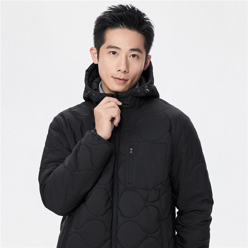 佐丹奴 葫芦绗缝连帽多口袋梭织棉衣外套棉服 男款