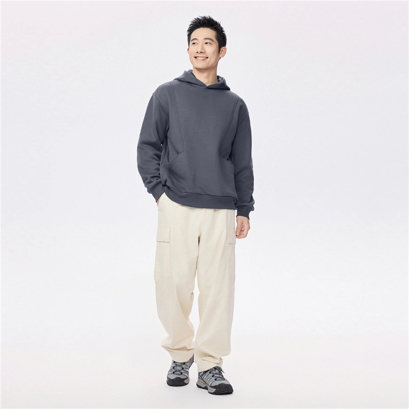 佐丹奴 加绒破骨口袋连帽针织套头卫衣 男款