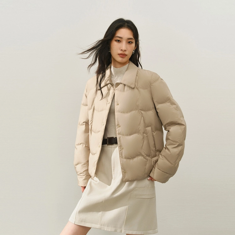 太平鸟 轻薄系列 时尚简约保暖内搭短款外套衬衫式羽绒服 女款