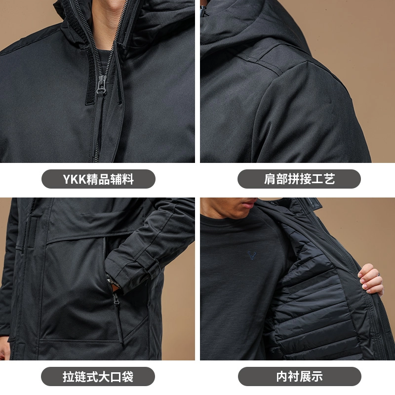 季言 连帽长款潮牌厚款休闲棉服 男款