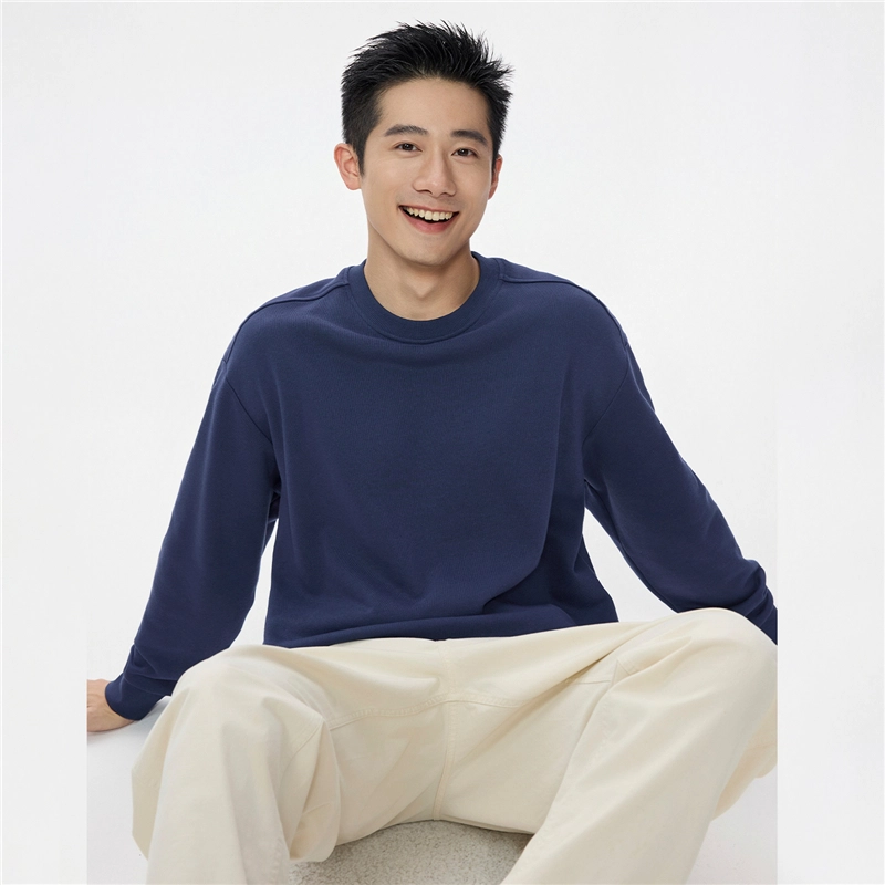 佐丹奴 破骨纯色圆领宽松针织套头卫衣 男款
