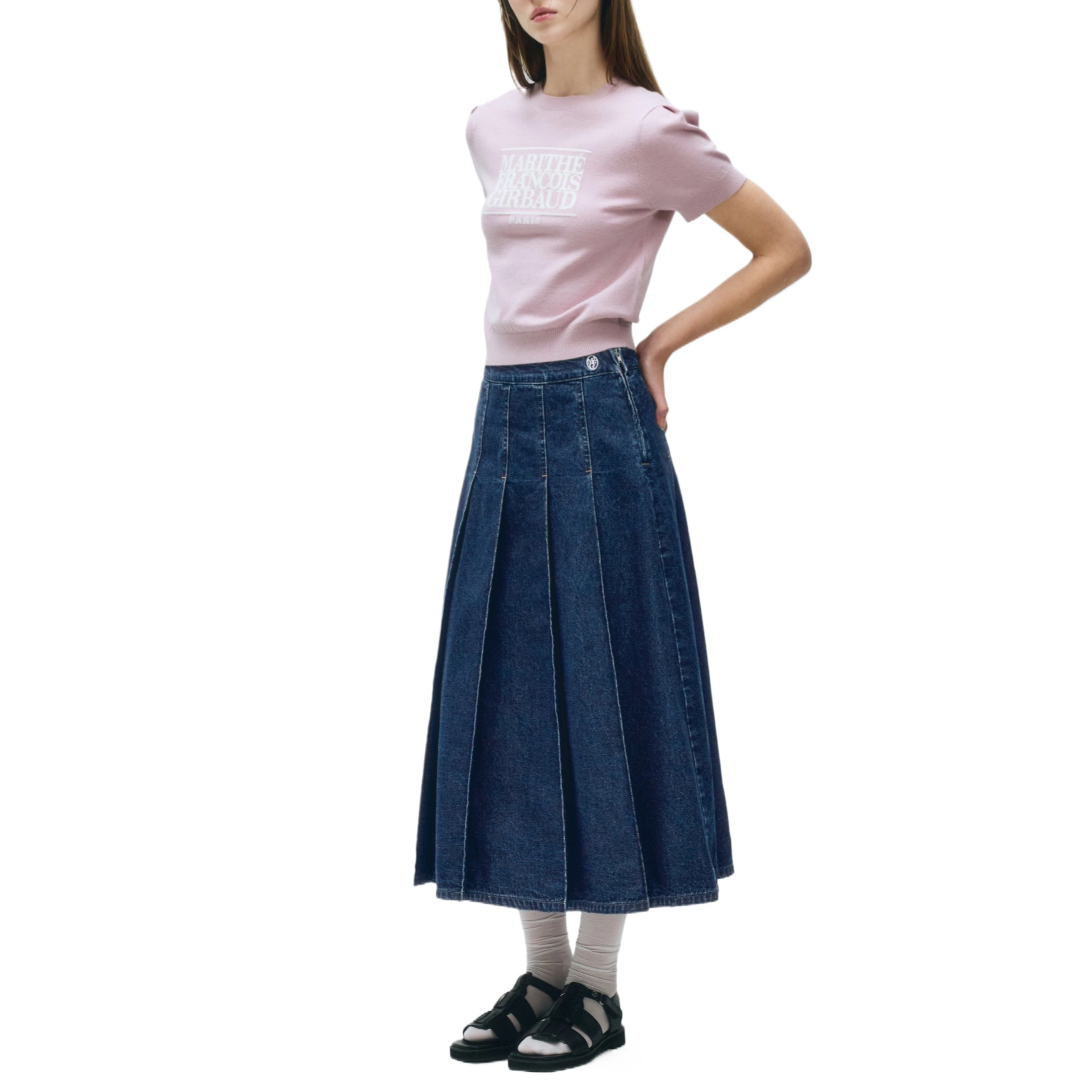 MARITHE FRANCOIS GIRBAUD W DENIM PLEATS SKIRT