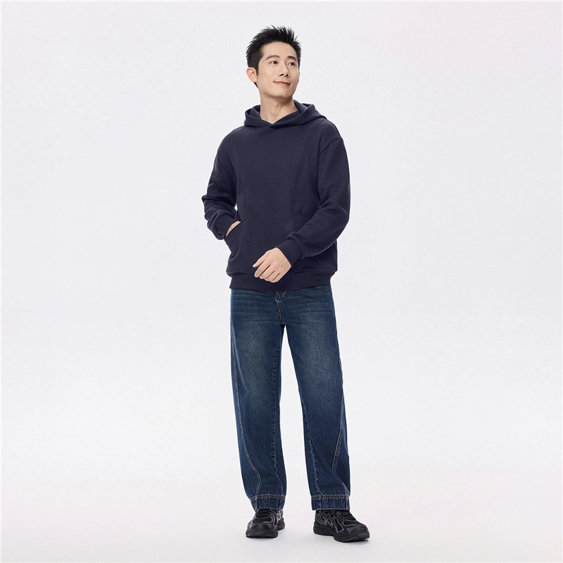 佐丹奴 加绒破骨口袋连帽针织套头卫衣 男款
