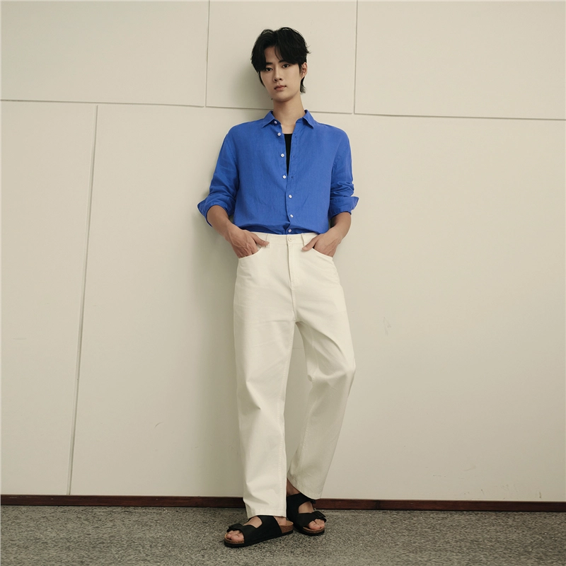 佐丹奴 韩国款天然亚麻梭织休闲长袖衬衫 男款
