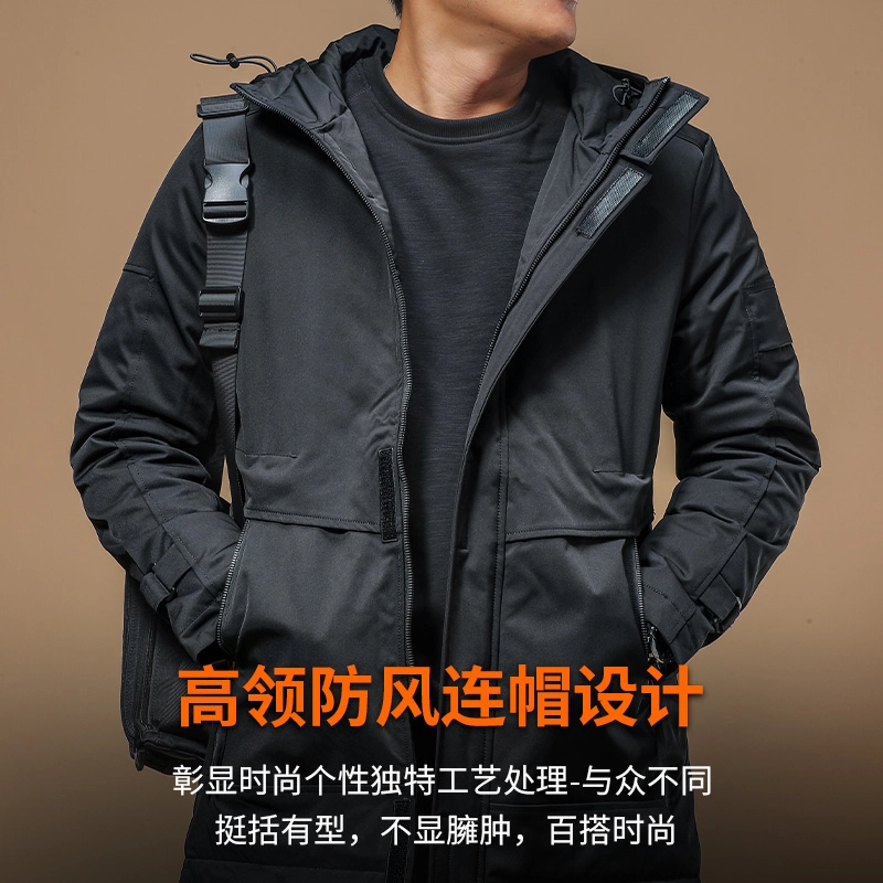 季言 连帽长款潮牌厚款休闲棉服 男款