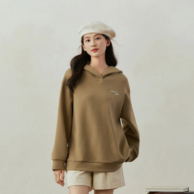 茵曼 连帽休闲绒感长袖卫衣上衣 女款