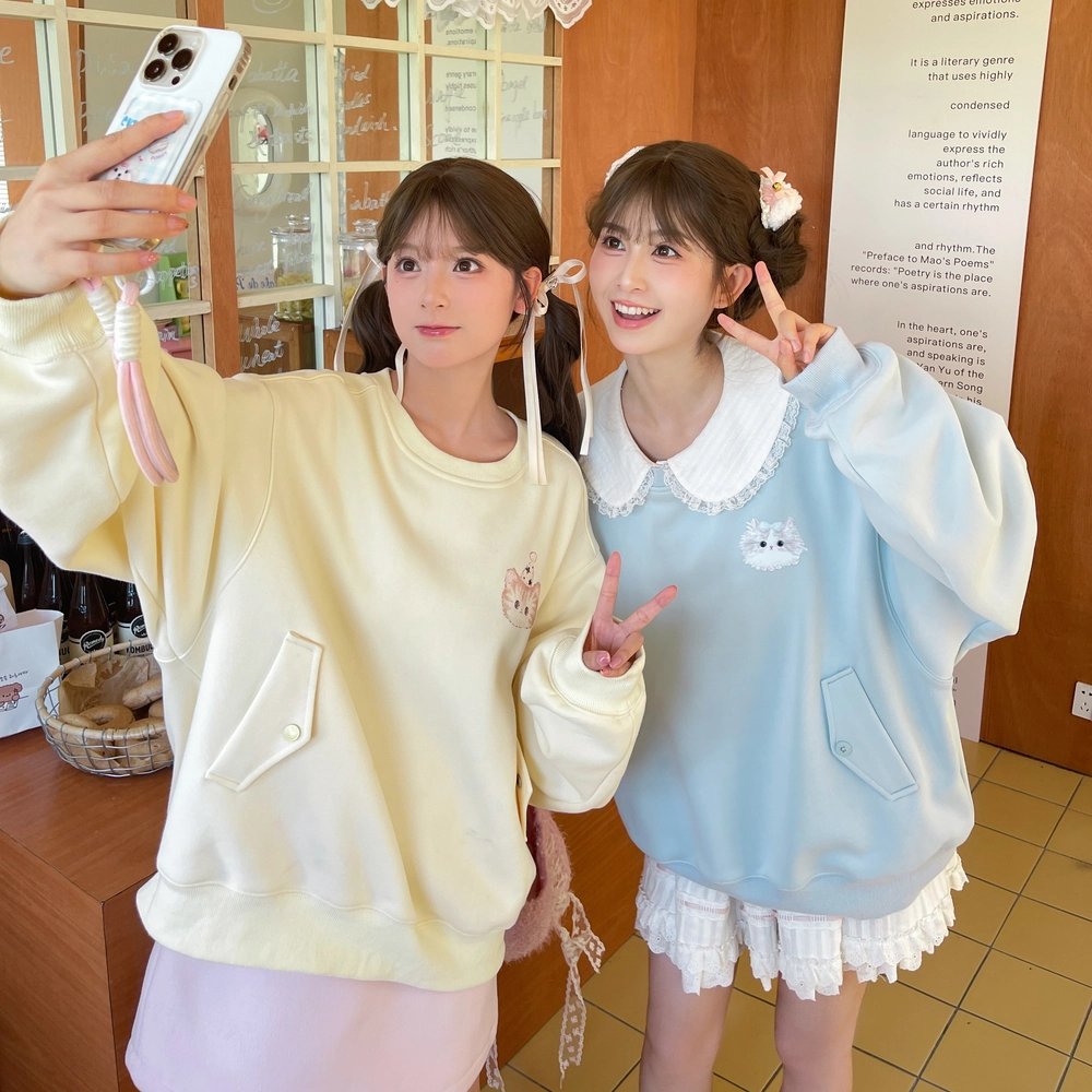 森女部落 可爱印花套头圆领卫衣高腰蛋糕半身裙裙装套装 女款