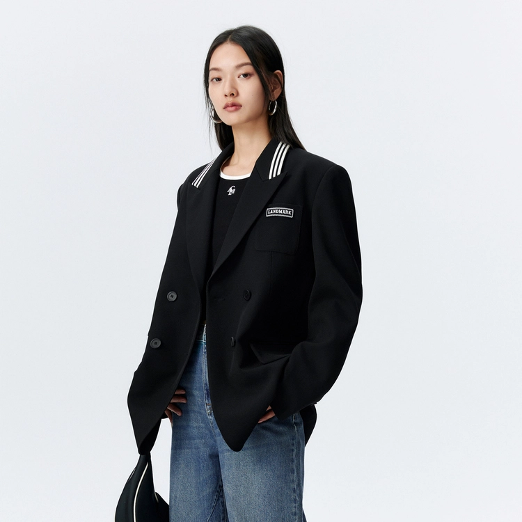 太平鸟 设计感西装休闲廓型宽松西服外套 女款 黑色