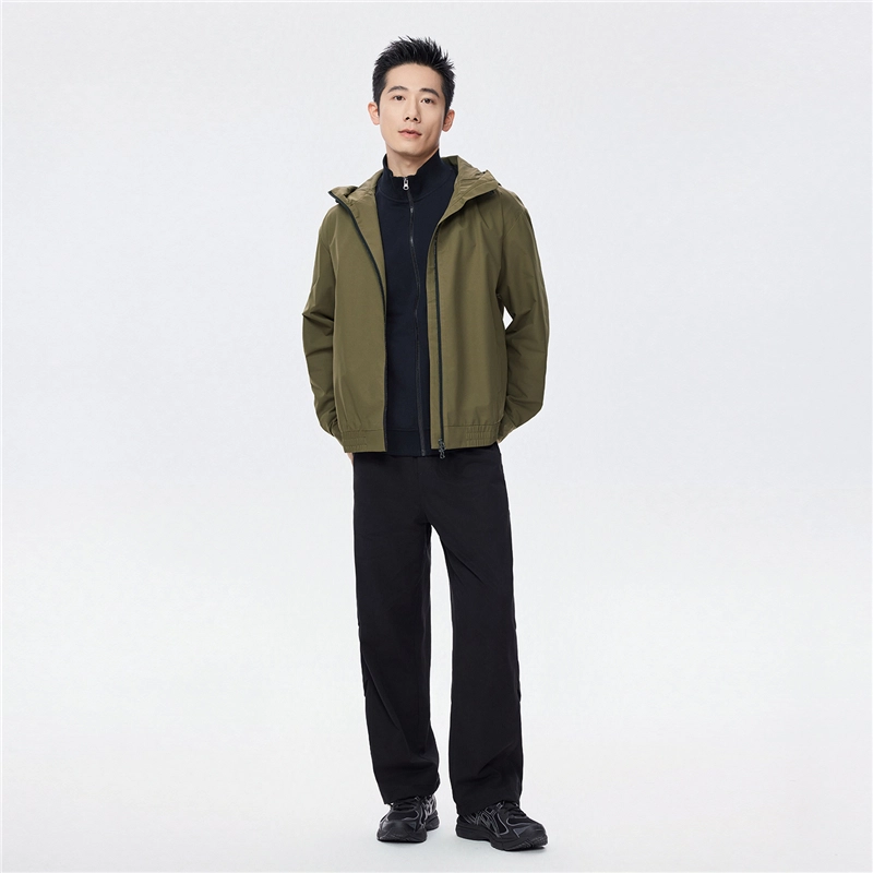 佐丹奴 户外连帽双头拉链门襟梭织夹克 男款