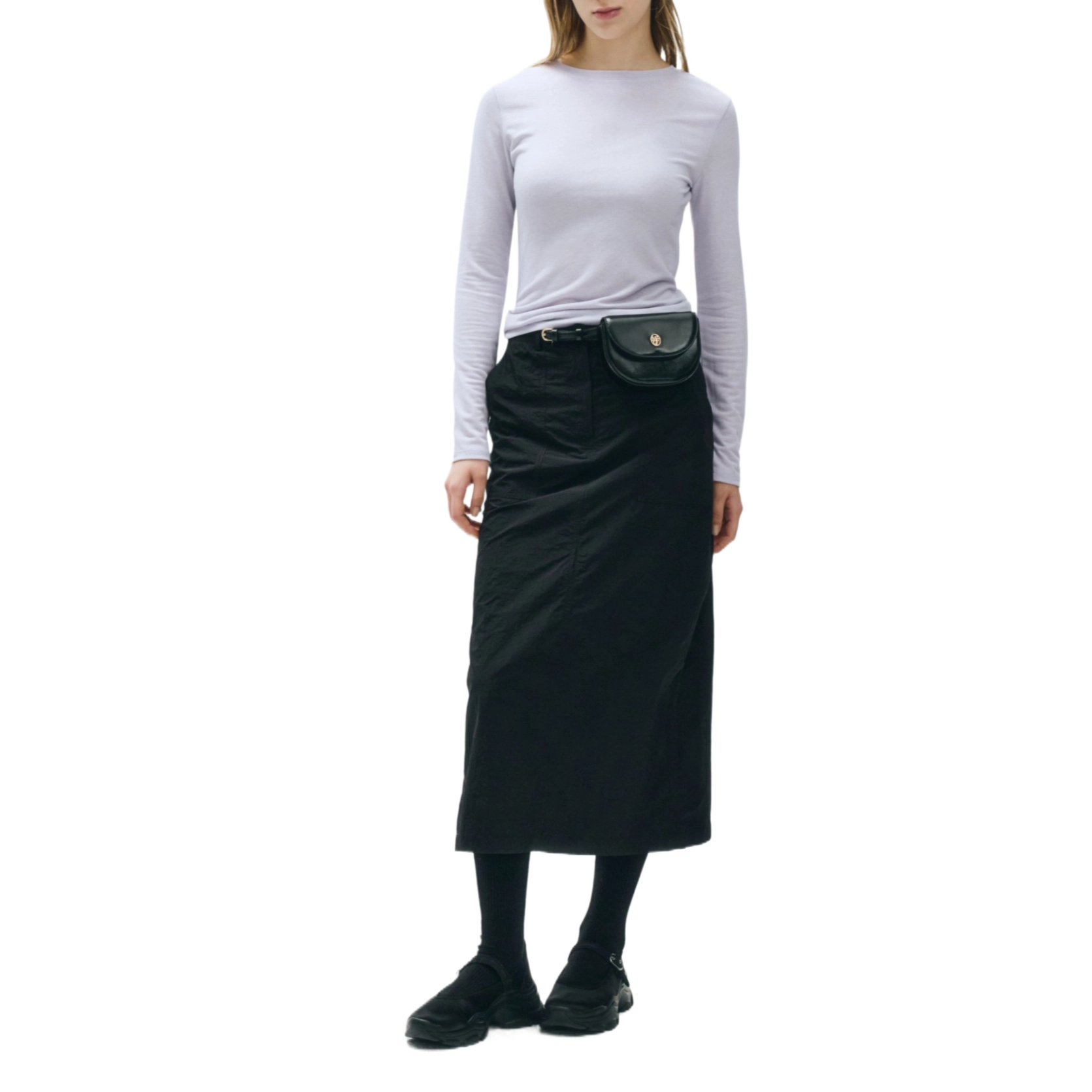 MARITHE FRANCOIS GIRBAUD SS25 W NYLON MIDI SKIRT