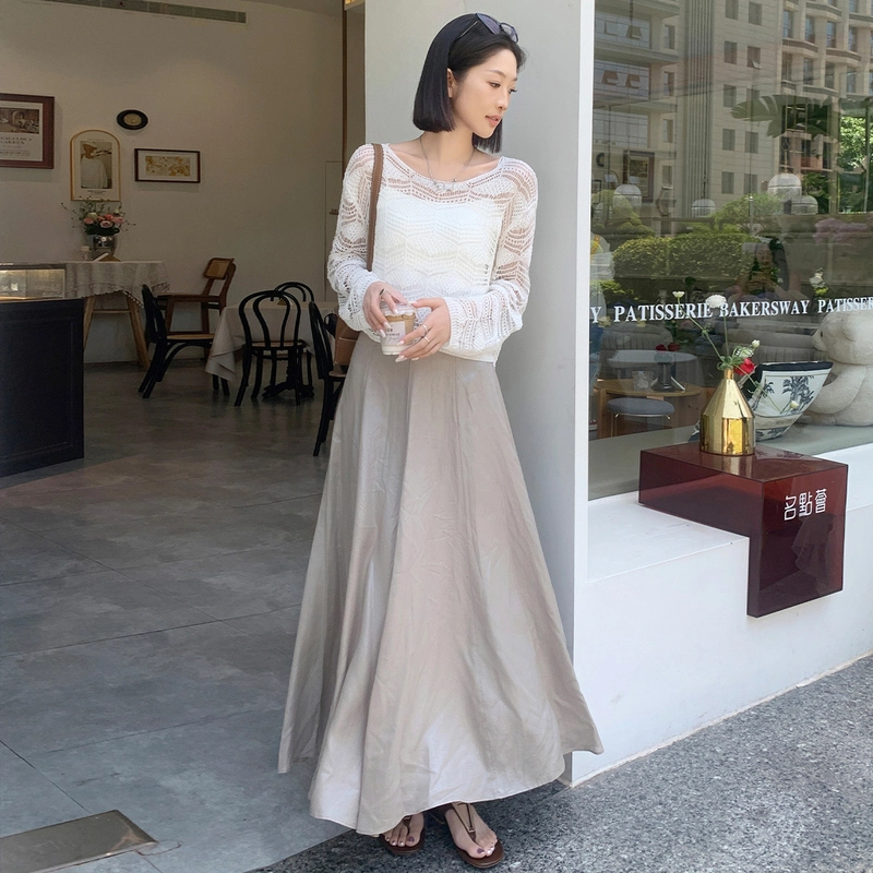 美洋 百搭纯色圆领套头长袖针织衫 女款 白色