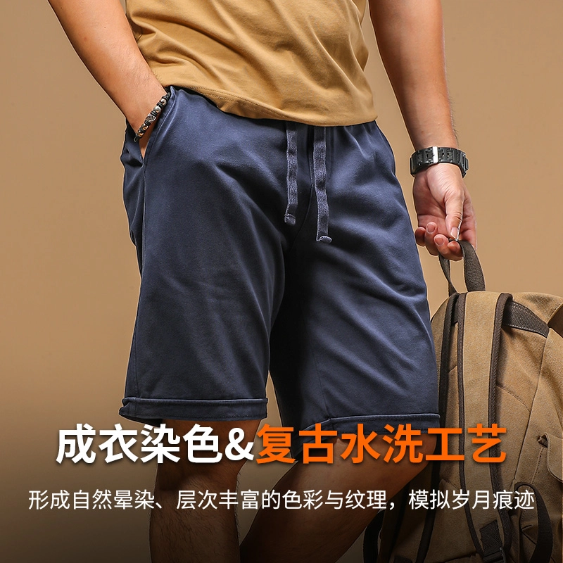 季言 重磅复古男士夏外穿潮牌纯棉百搭运动针织卫裤沙滩裤休闲短裤 男款