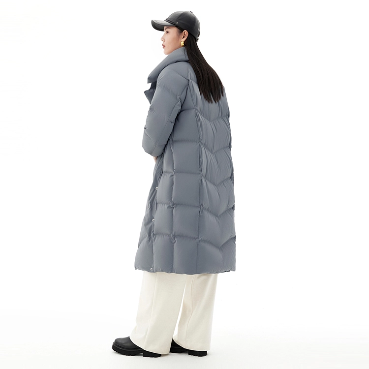 太平鸟 纯色插肩袖中长款翻领羽绒服 女款 正灰色