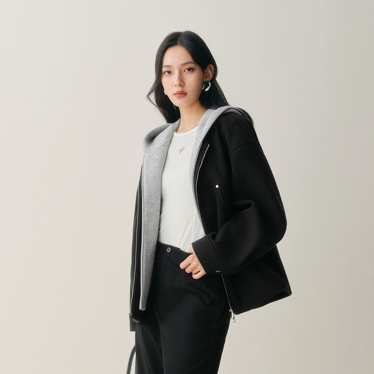 太平鸟 时尚简约宽松直筒假两件廓形外套大衣 女款