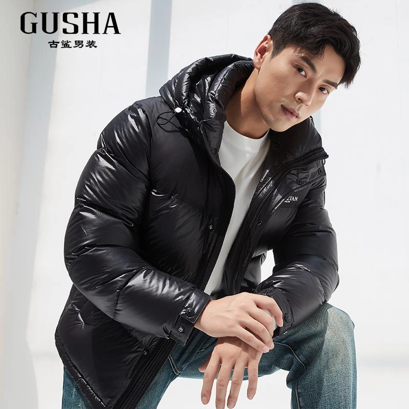 古鲨 亮面拼接时尚潮流连帽面包服冬装夹克外套 男款