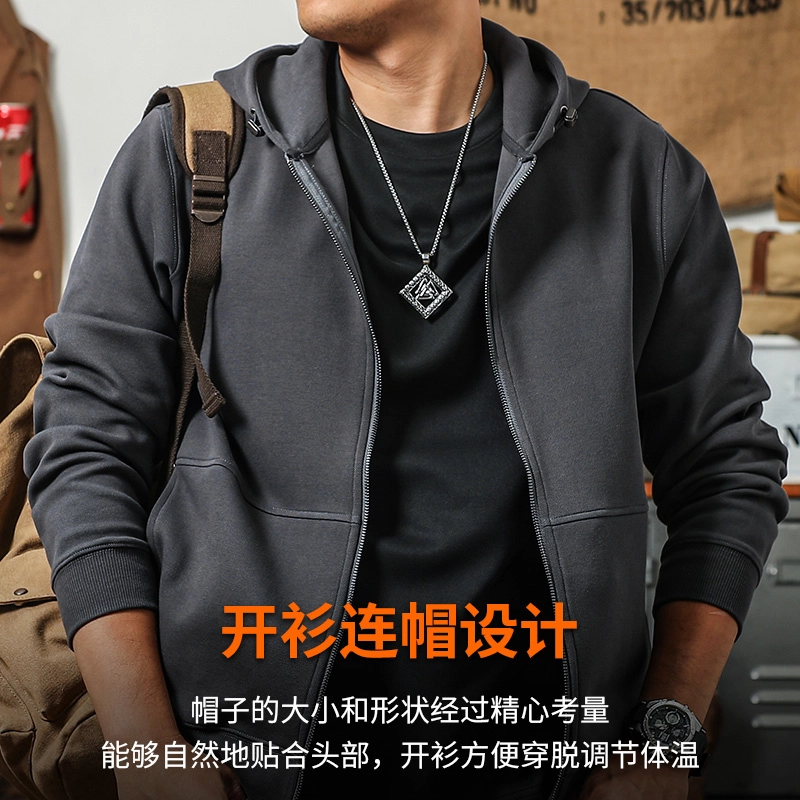 季言 空气层开衫连帽潮牌外套休闲卫衣 男款