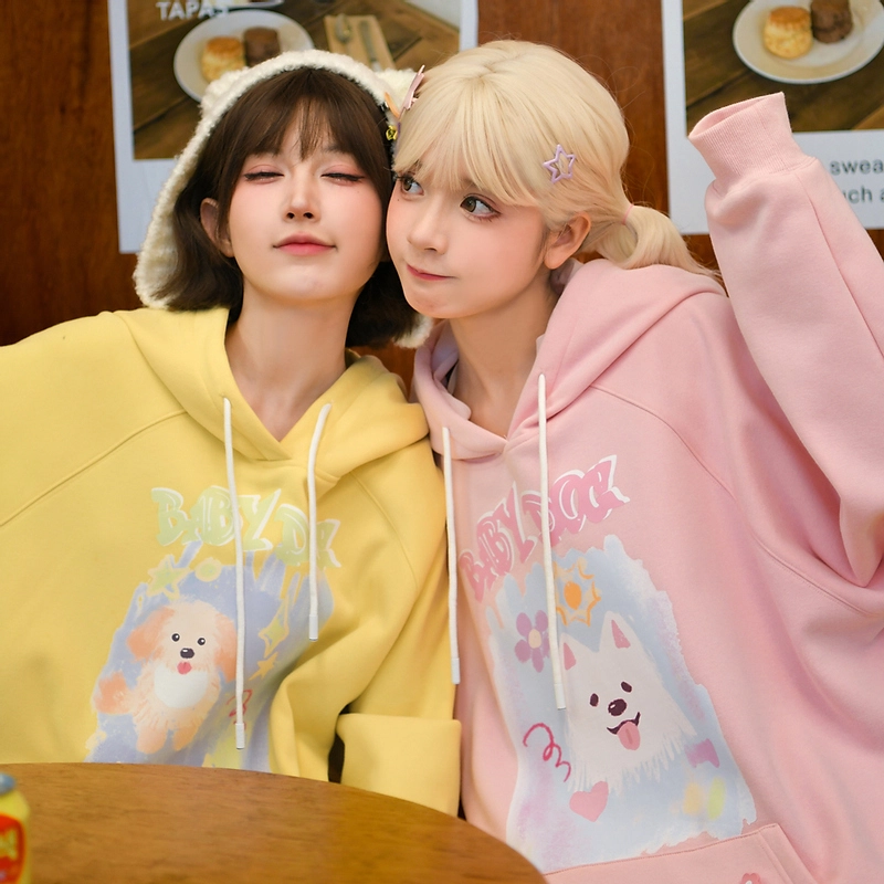 森女部落 多巴胺甜妹穿搭卫衣套头阔腿裤纯色裤运动风闺蜜装原创休闲套装 女款