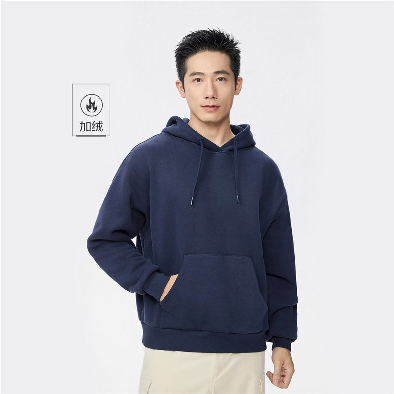 佐丹奴 加绒连帽袋鼠兜套头针织卫衣 男款