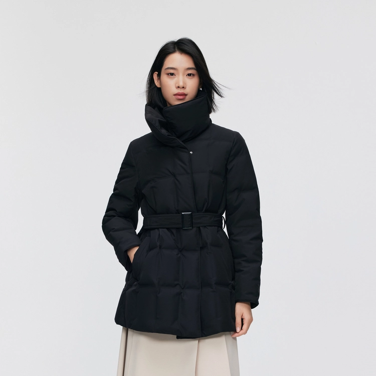 波司登 翻领加厚鹅绒中长款纯色羽绒服 女款