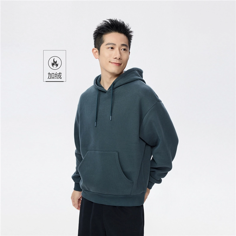 佐丹奴 加绒连帽袋鼠兜套头针织卫衣 男款