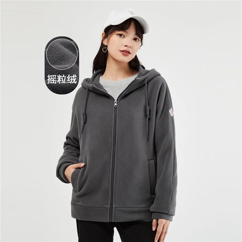 佐丹奴 摇粒绒针织厚款连帽舒适夹克外套 女款