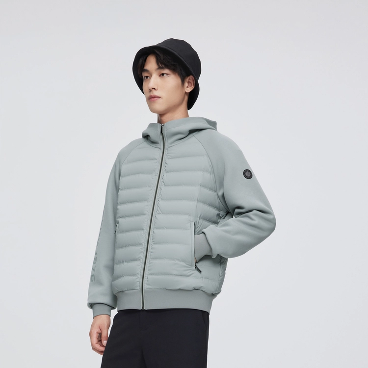 波司登 轻薄拼接拉链纯色连帽薄款短款羽绒服 男款