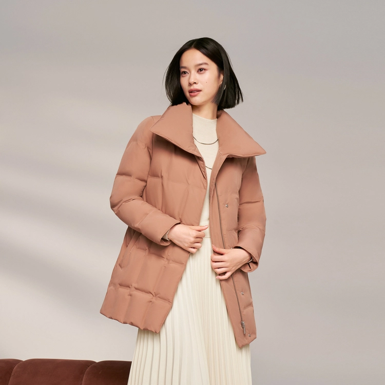 波司登 翻领加厚鹅绒中长款纯色羽绒服 女款