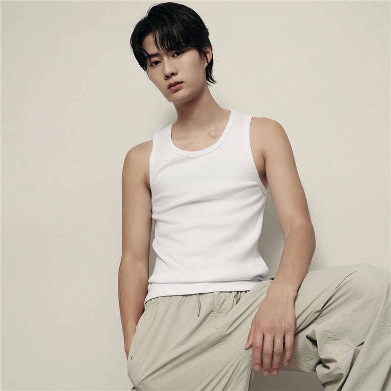 佐丹奴 韩国系列纯色圆领修身罗纹针织背心 男款