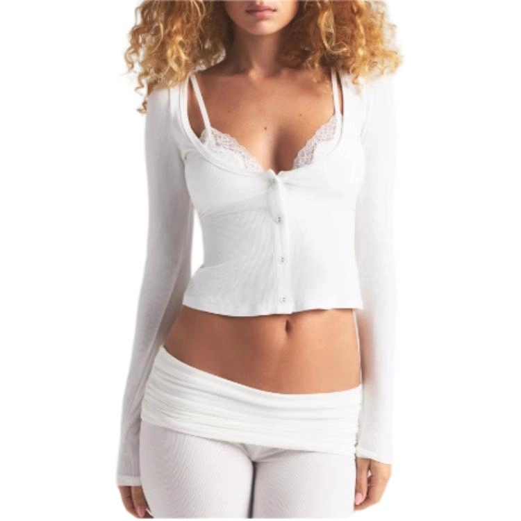 SKIMS SS25 SOFT LOUNGE LACE LONG SLEEVE TOP WITH BRALETTE T MARBLE