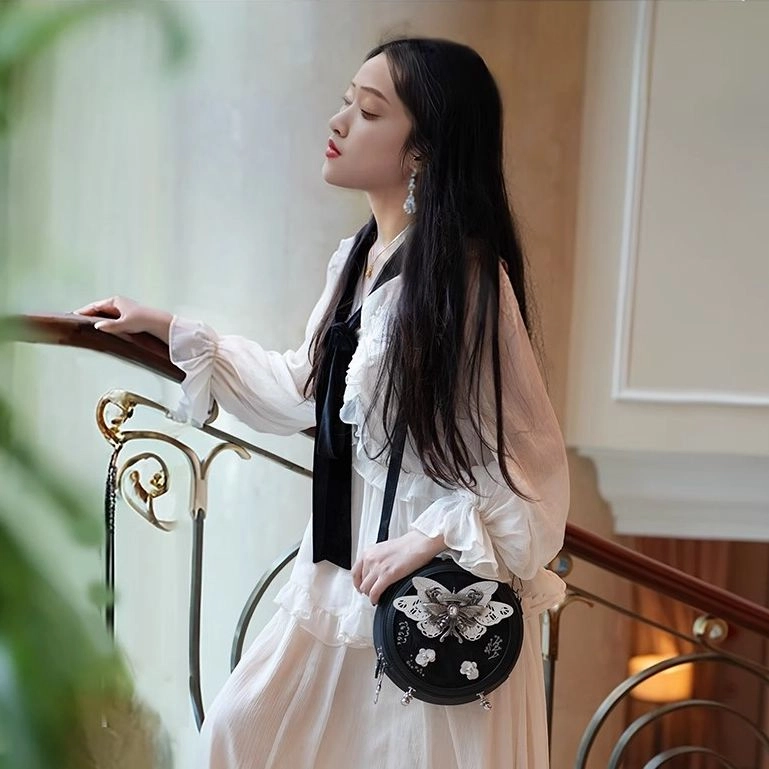 蒽薆 圆饼蝴蝶包 超纤 小圆包单肩斜挎包 中号 女款 多色