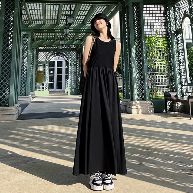 美洋 女神降临连衣裙 简约优雅弹力针织拼接背心长裙