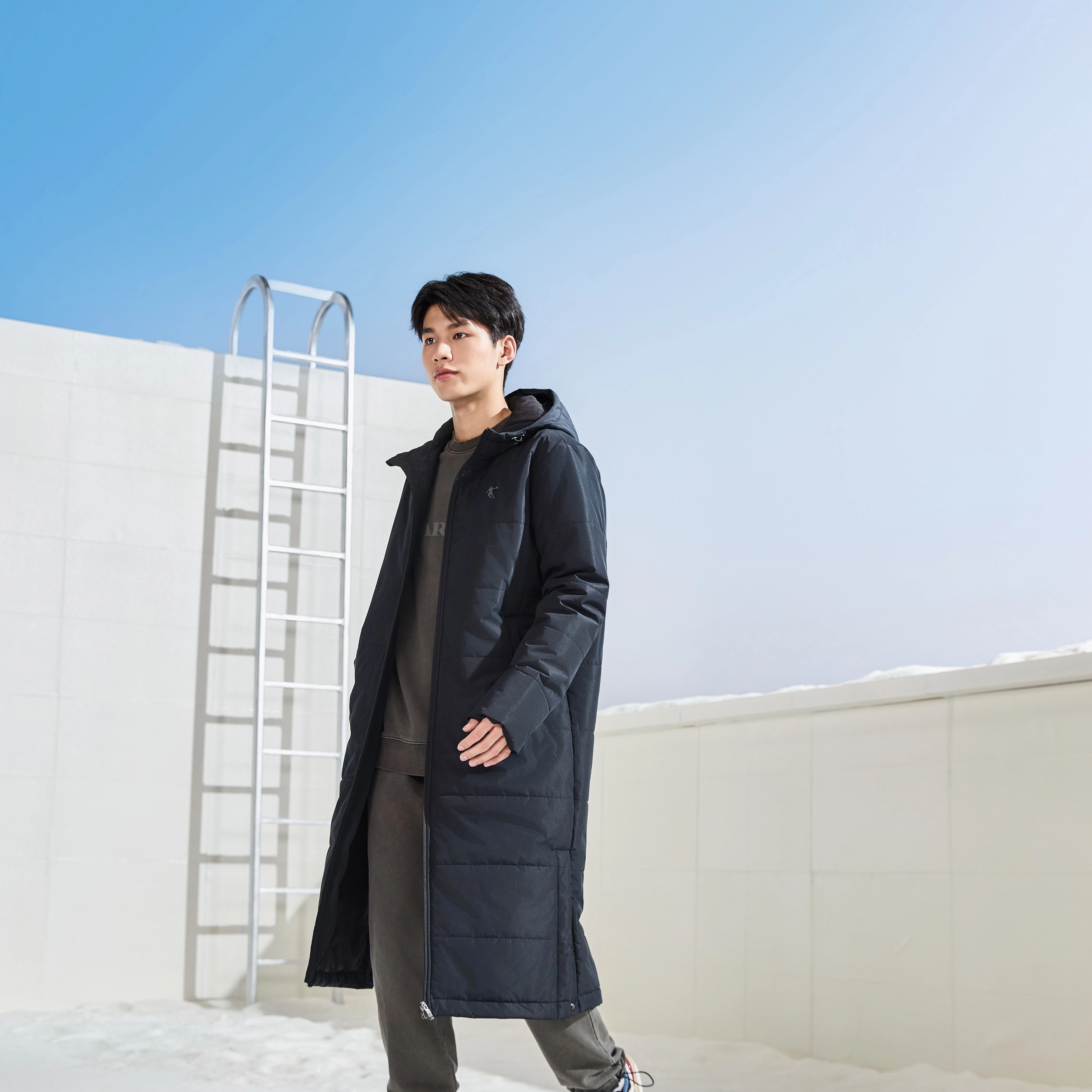 乔丹 梭织防水保暖防风舒适长款棉服 男款 黑色