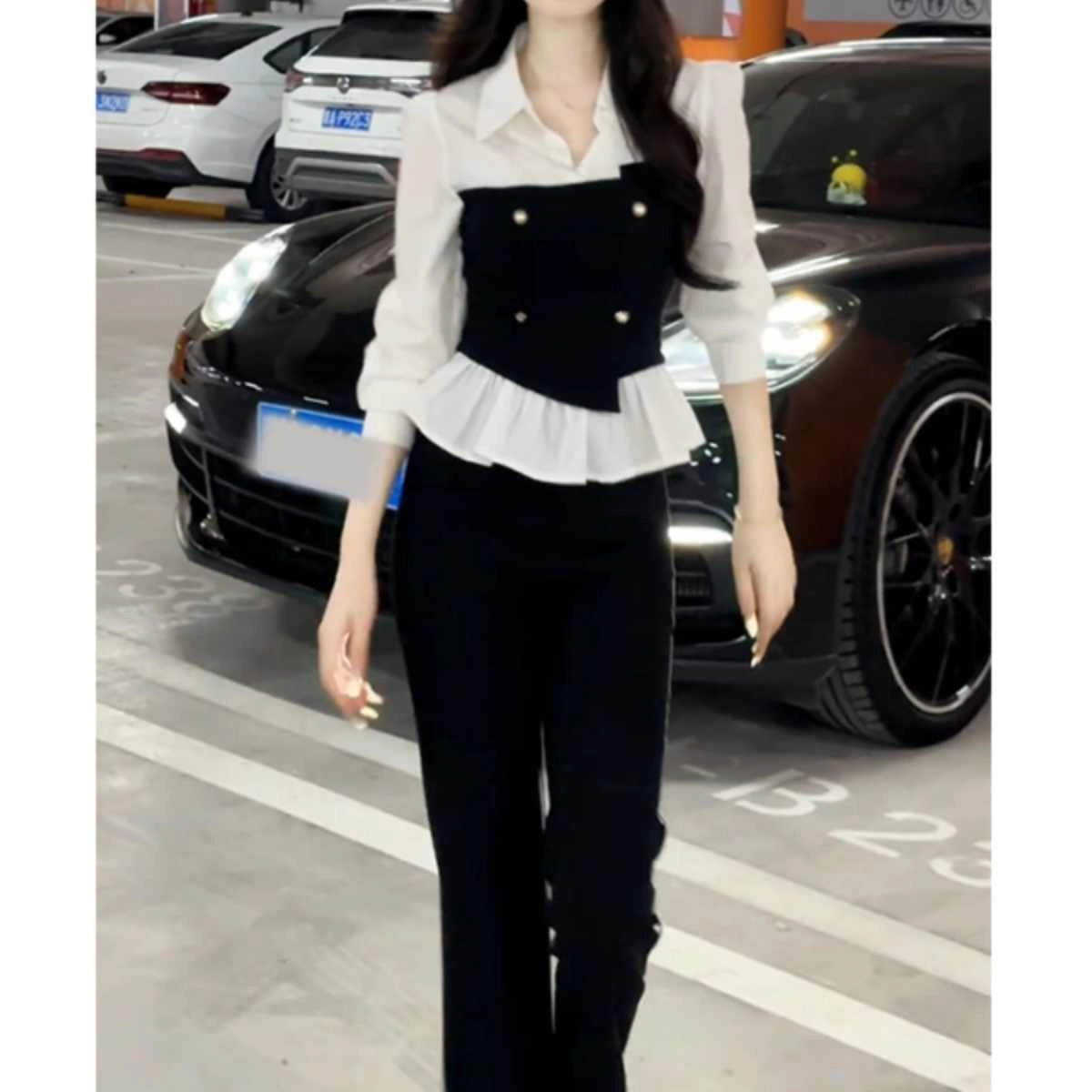 梨九九 早秋穿搭喇叭裤两件套女时尚高级感衬衫休闲套装 女款