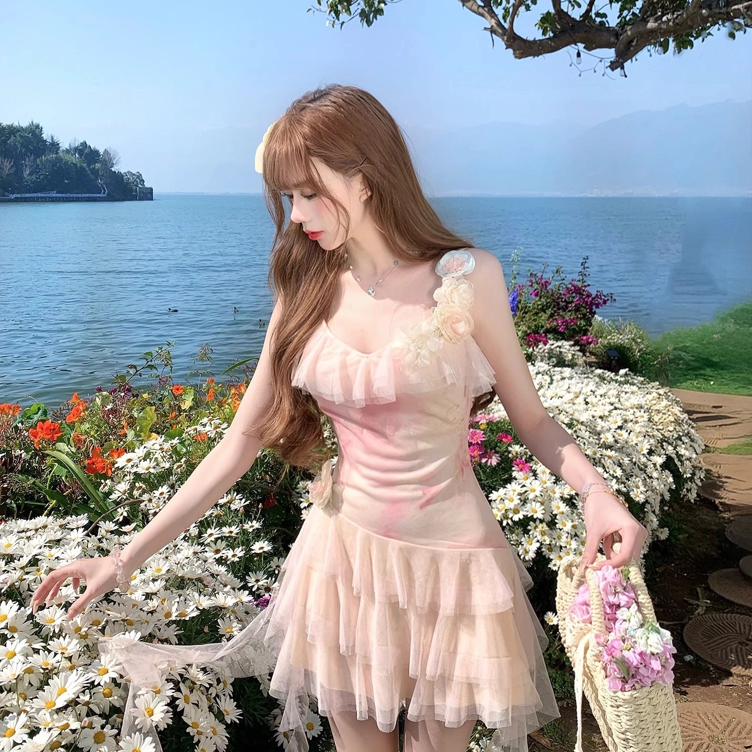 沐晓欣 休闲百搭简约吊带连衣裙 女款 浅粉色