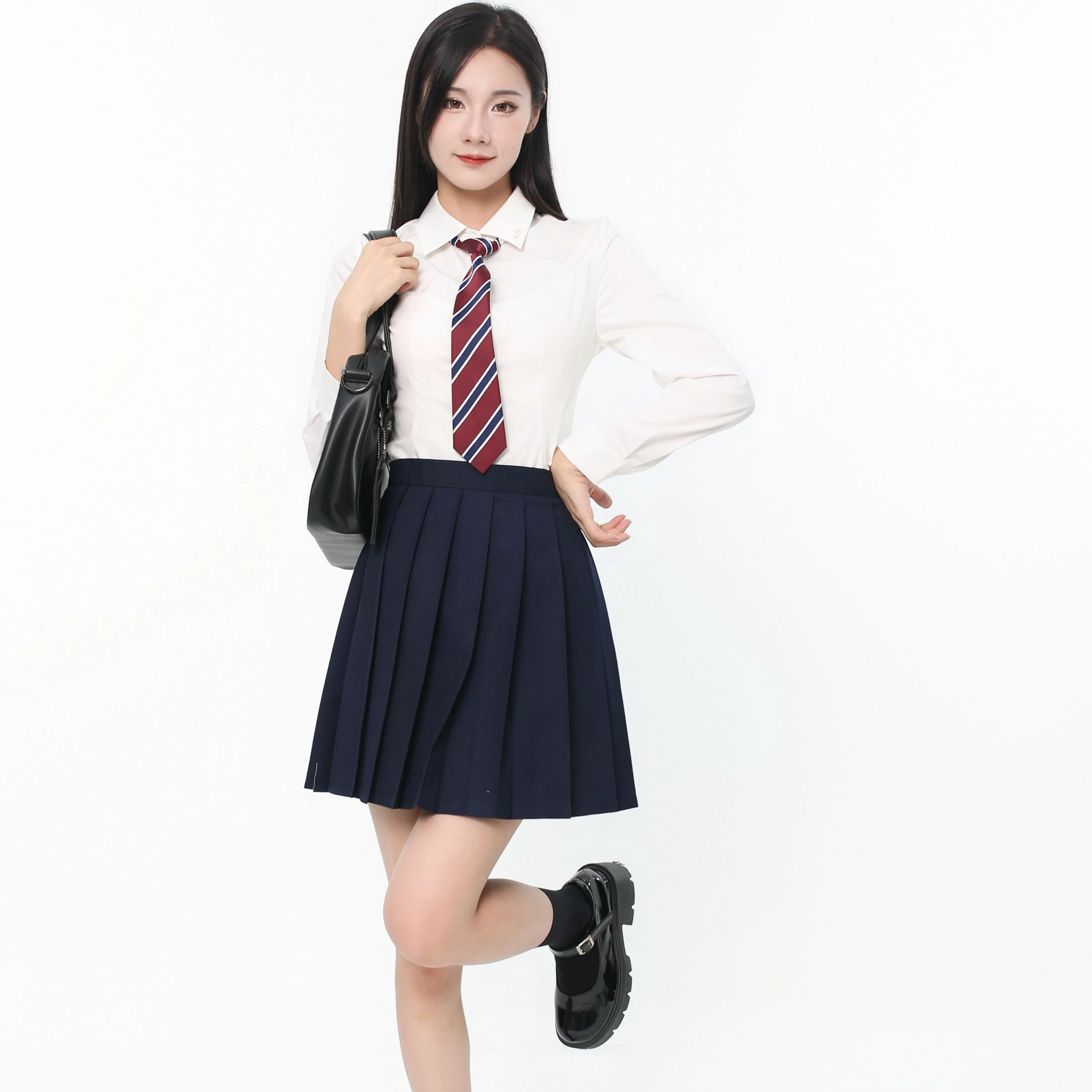御茶家 学院风樱楠长袖衬衫纯色百褶裙制服套装 女款