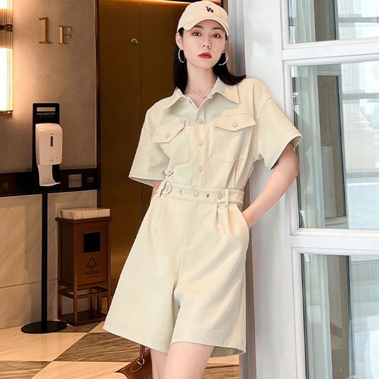 美洋 特工少女连体裤 帅气利落翻领工装风半袖直筒连体衣