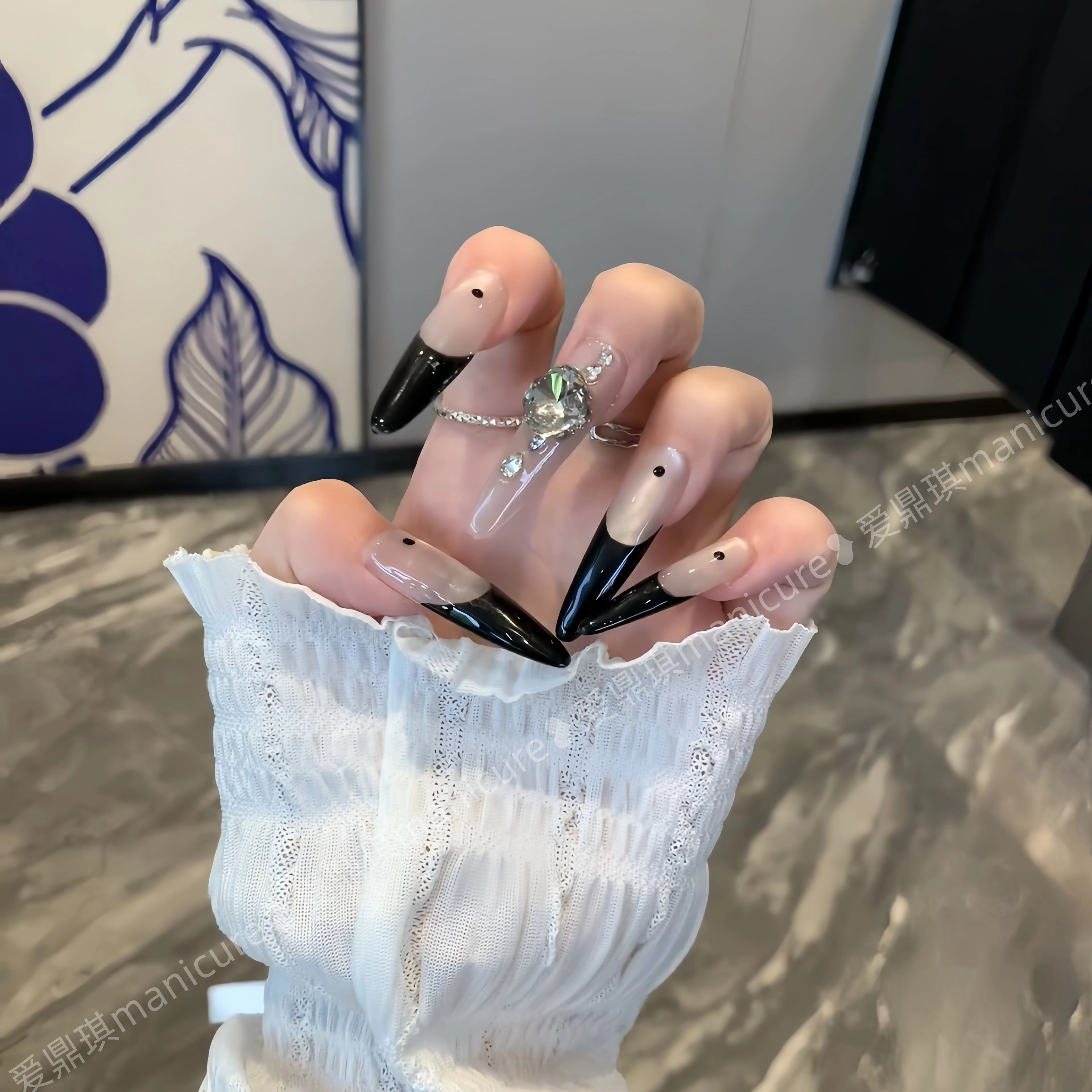 爱鼎琪 高级感显白手工美甲富家千金法式猫眼气质可拆卸指甲  穿戴甲 长款暗夜渐变
