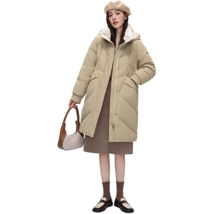 雅鹿 纯色中长款可拆卸帽休闲保暖羽绒服 女款