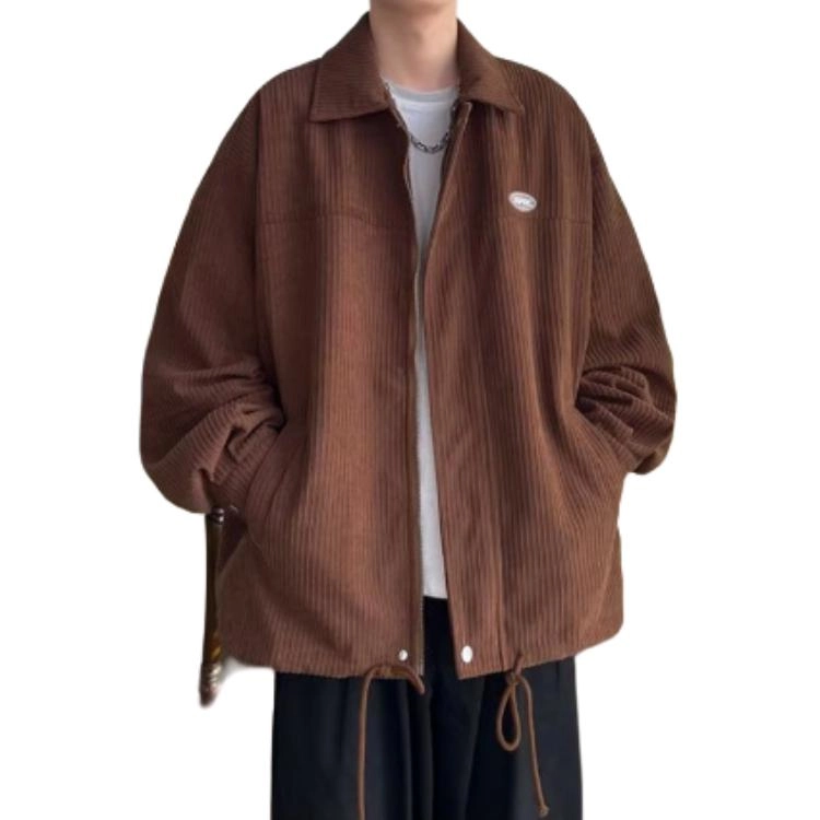 玉儿恋 日系复古灯芯绒宽松百搭休闲工装翻领落肩夹克外套 男款