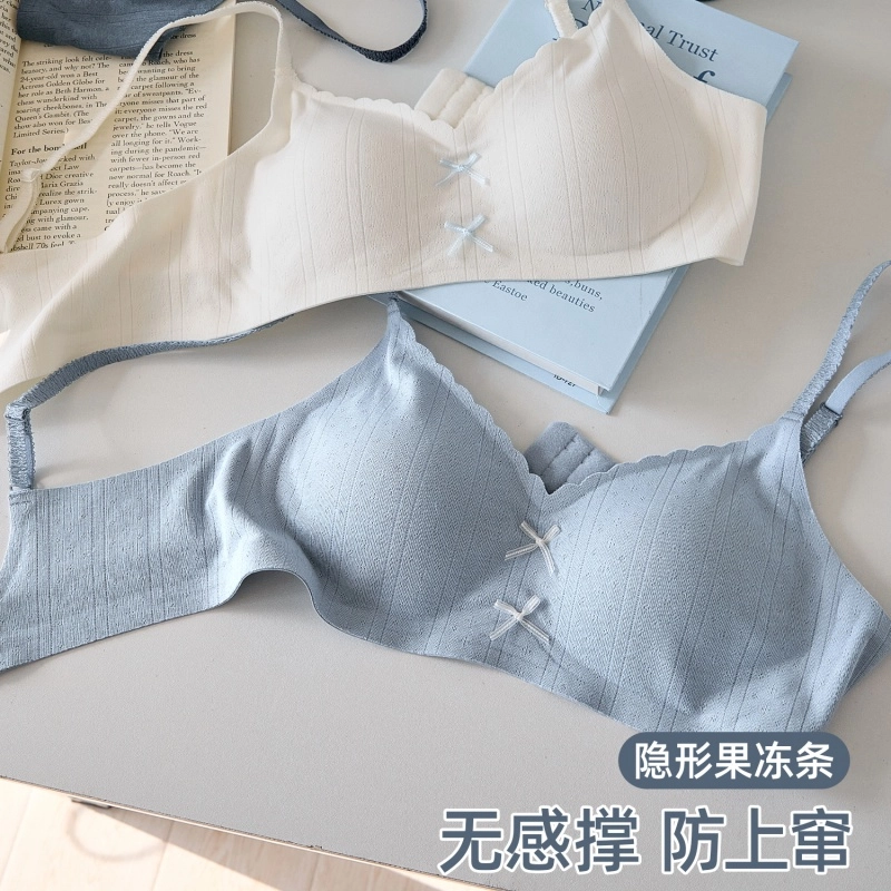 艾诗塔 小胸聚拢纯欲蕾丝甜美文胸少女无钢圈舒适收副乳防下垂蝴蝶结学生透气美背日系薄款内衣 女款