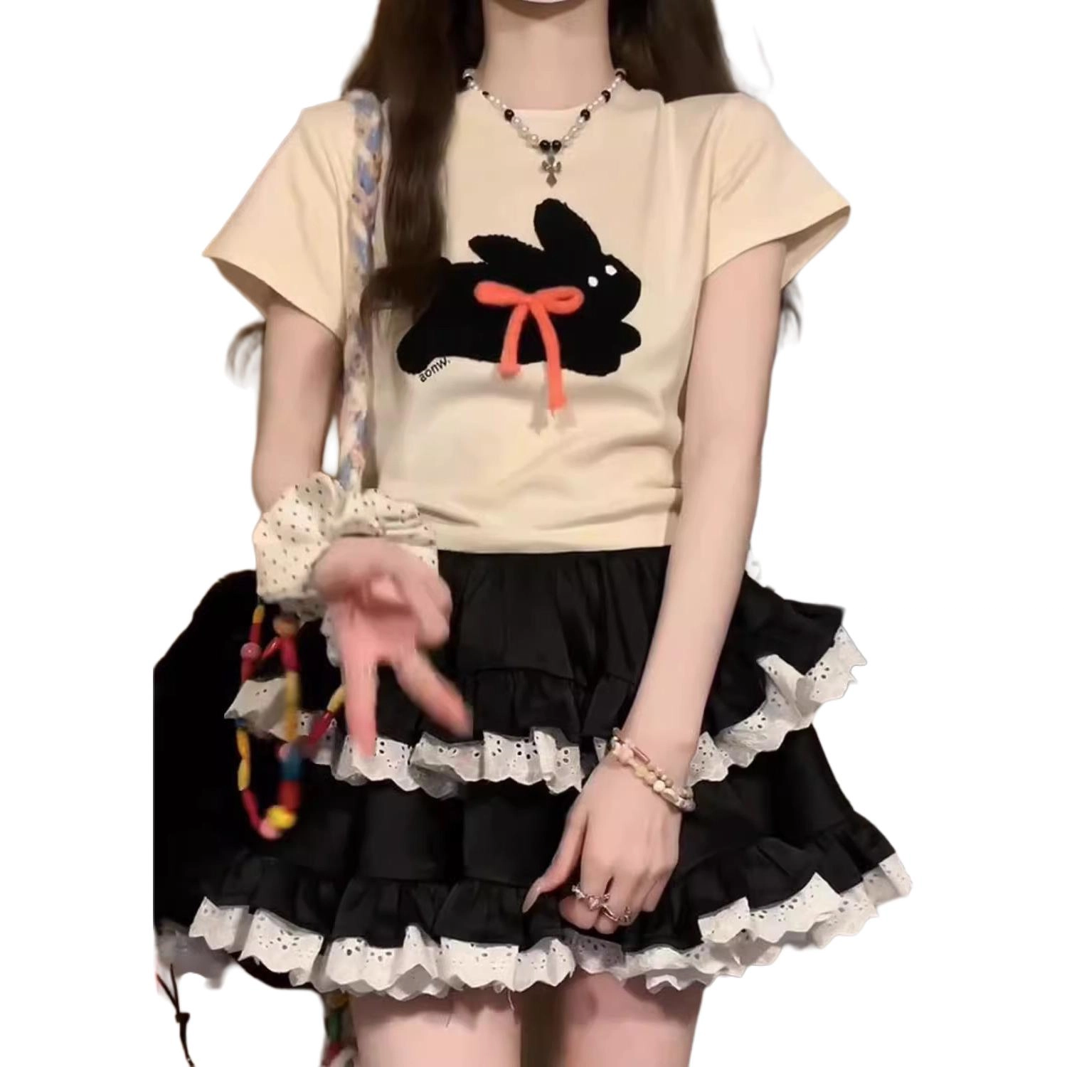 轻迎 芭蕾风蓬蓬甜辣妹蛋糕裙设计感高腰半身裙休闲短裙 女款