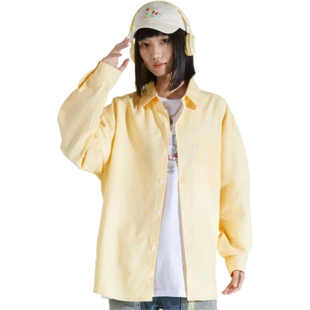 袋鼠 美式复古纯色内搭休闲宽松潮流百搭多巴胺翻领长袖衬衫 男女同款
