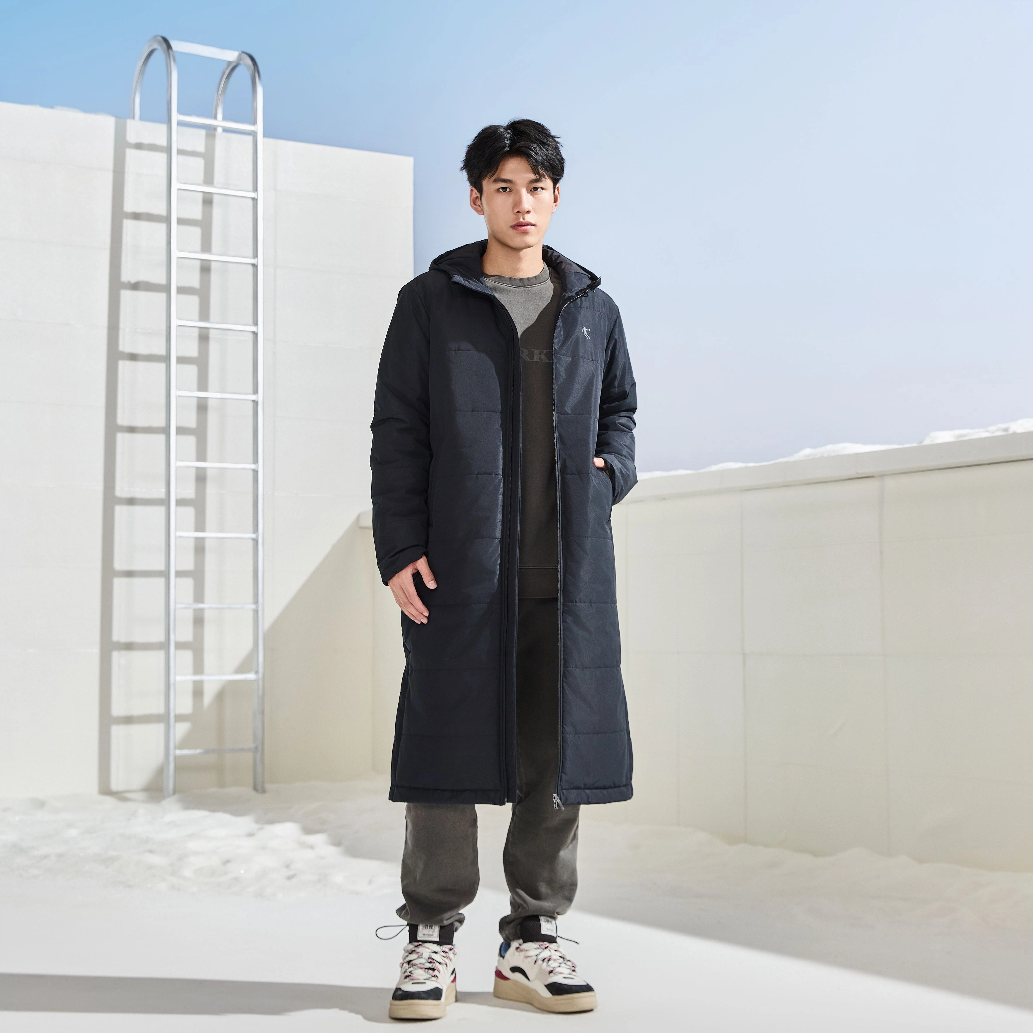 乔丹 梭织防水保暖防风舒适长款棉服 男款 黑色