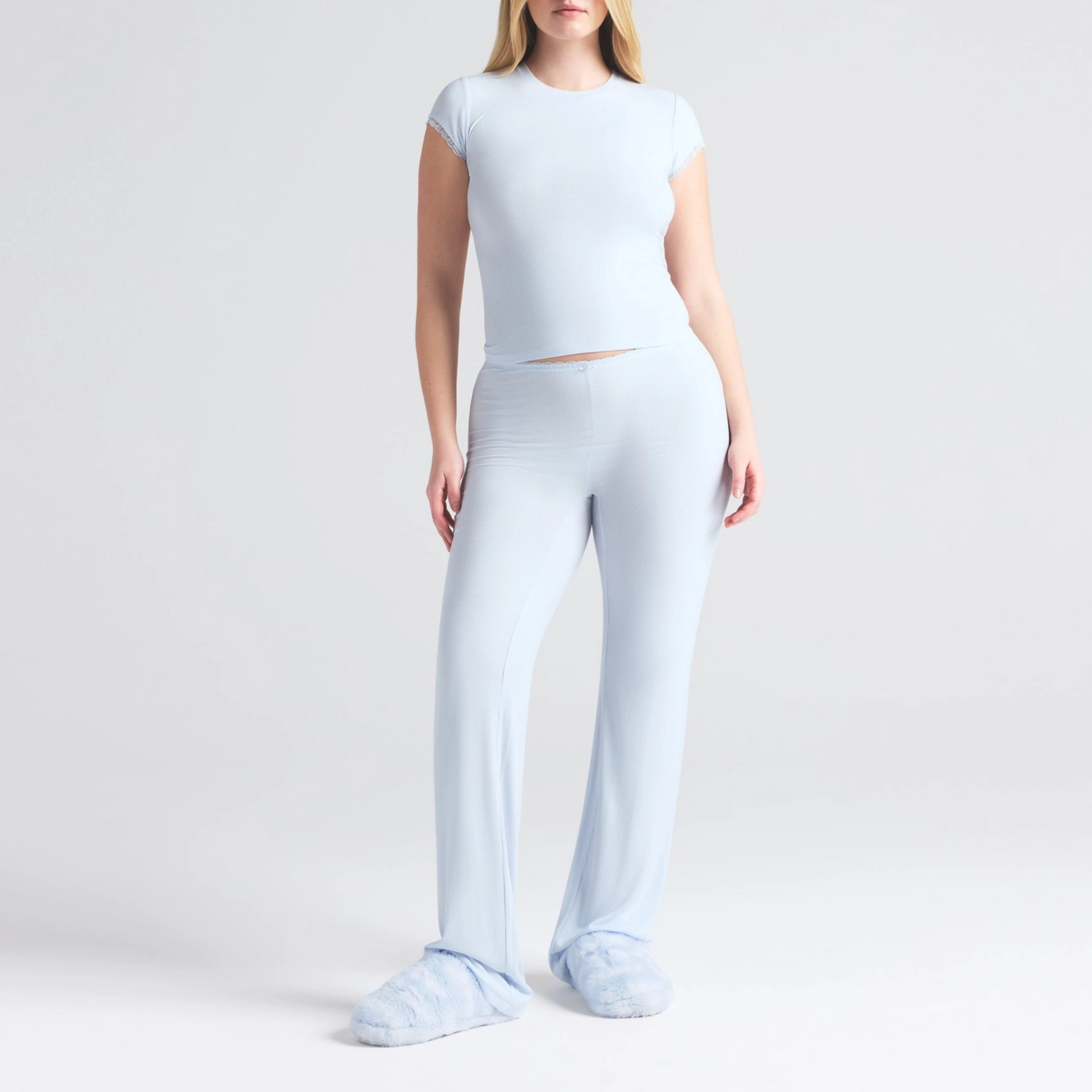 SKIMS SS25 SOFT LOUNGE LACE T-SHIRT T BLUE QUARTZ
