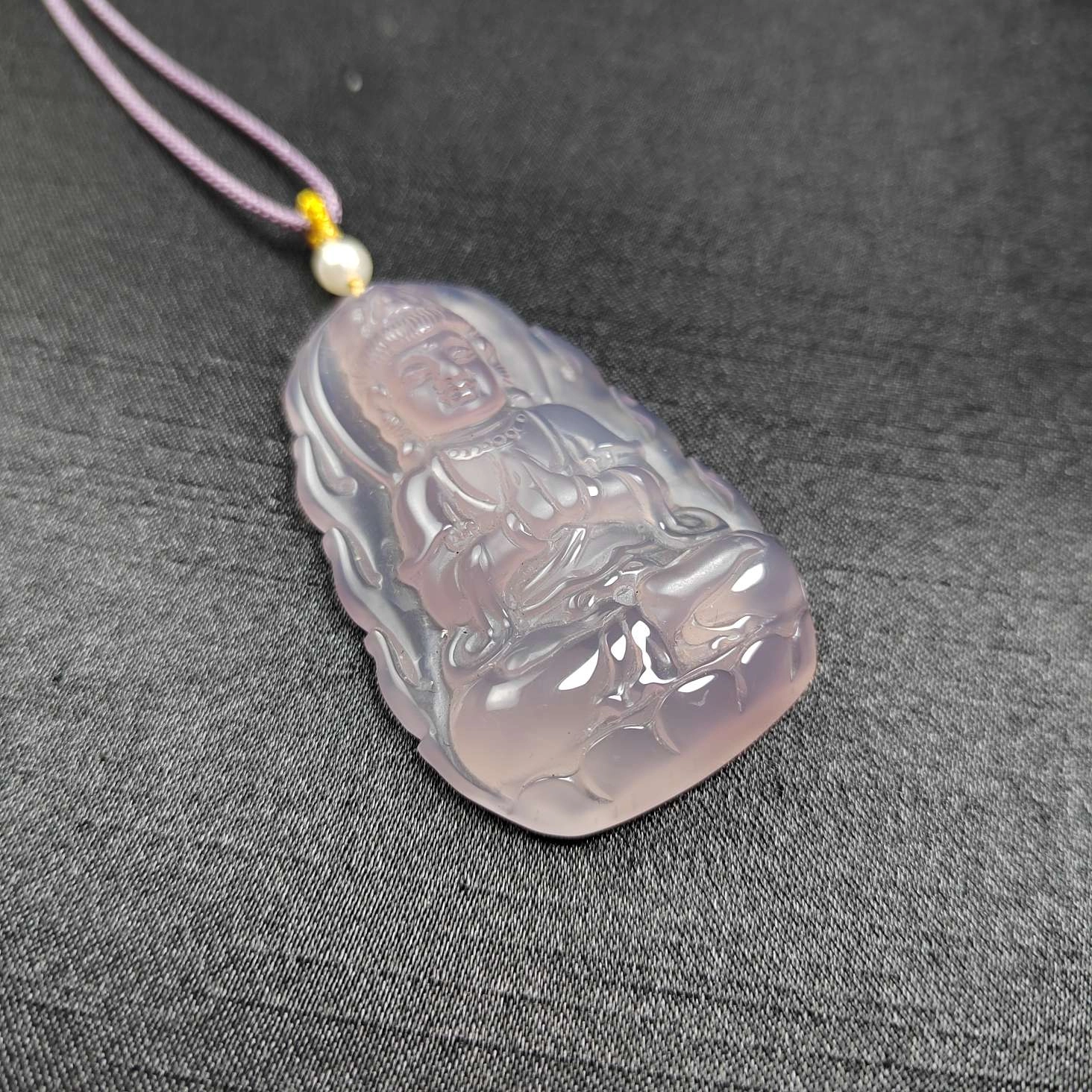 赐帛 新中式帝王紫高冰玉髓玛瑙观音菩萨挂件精致简约时尚温润冰透转运平安 玉髓 玉石项链 男女同款情侣款