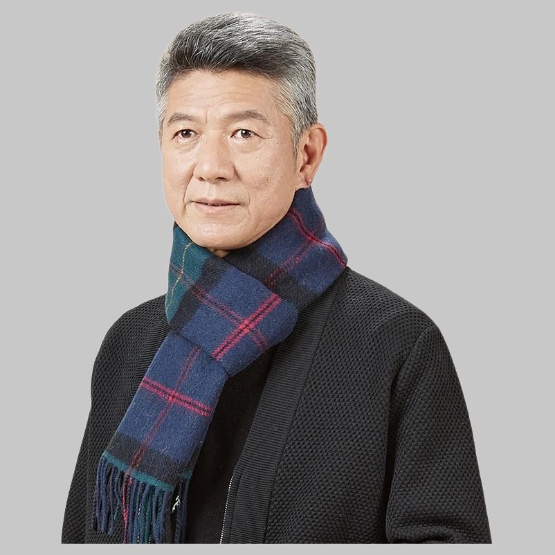 恒源祥 秋冬季保暖双面格子 羊毛 绒线围巾 男款