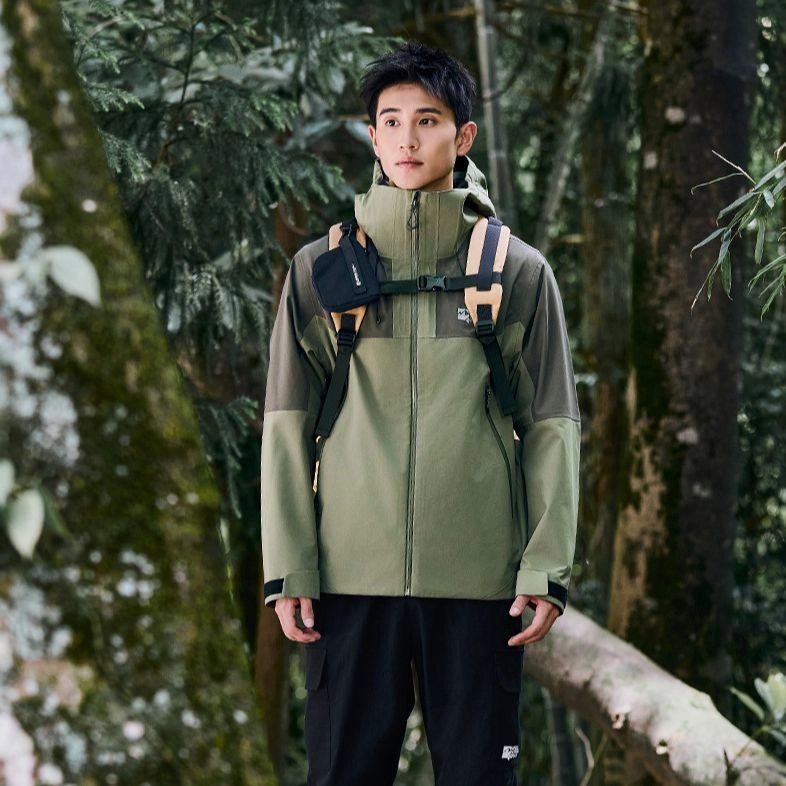 乔丹 山神 拼接拉链连帽长袖冲锋衣 男女同款 卡其绿/尘影灰