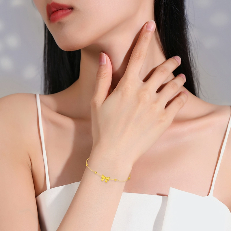 中国珠宝 在逃公主蝴蝶结 轻奢小众设计高级感气质甜美年轻显白转运珠手饰 日常通勤时尚 足金 一口价 黄金手链 女款