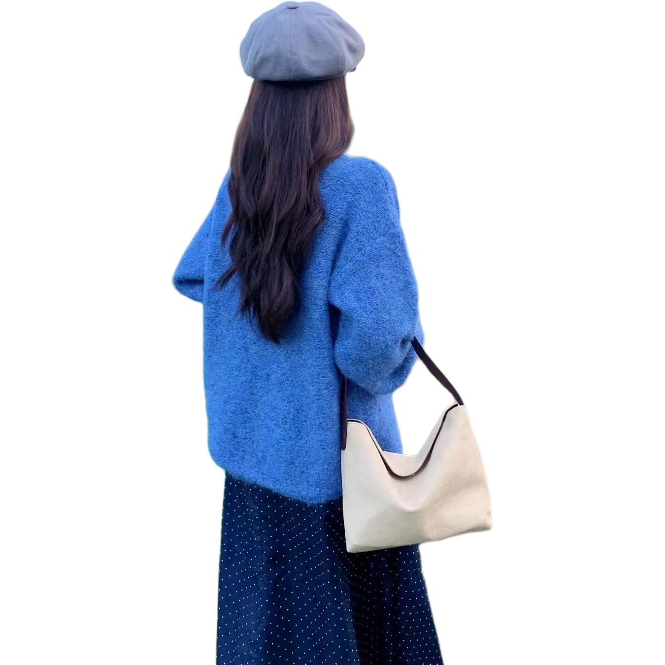 梨九九 韩系高端精致圆领纯色慵懒风宽松显瘦长袖针织衫 女款